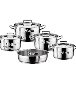 طقم قدور تركي 9 قطع Hascevher Anett 9 pcs Stainless Steel Cookware Set